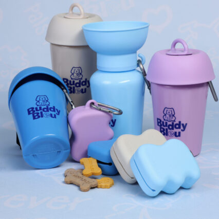 Buddy Bleu Flip Travel Water Bottle and Treat Dispenser Set